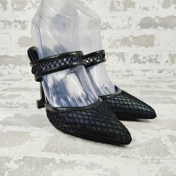 New Jessica Rich Black Fishnet Pointed Toe Slip On Pumps E692 - Picture 4 of 12